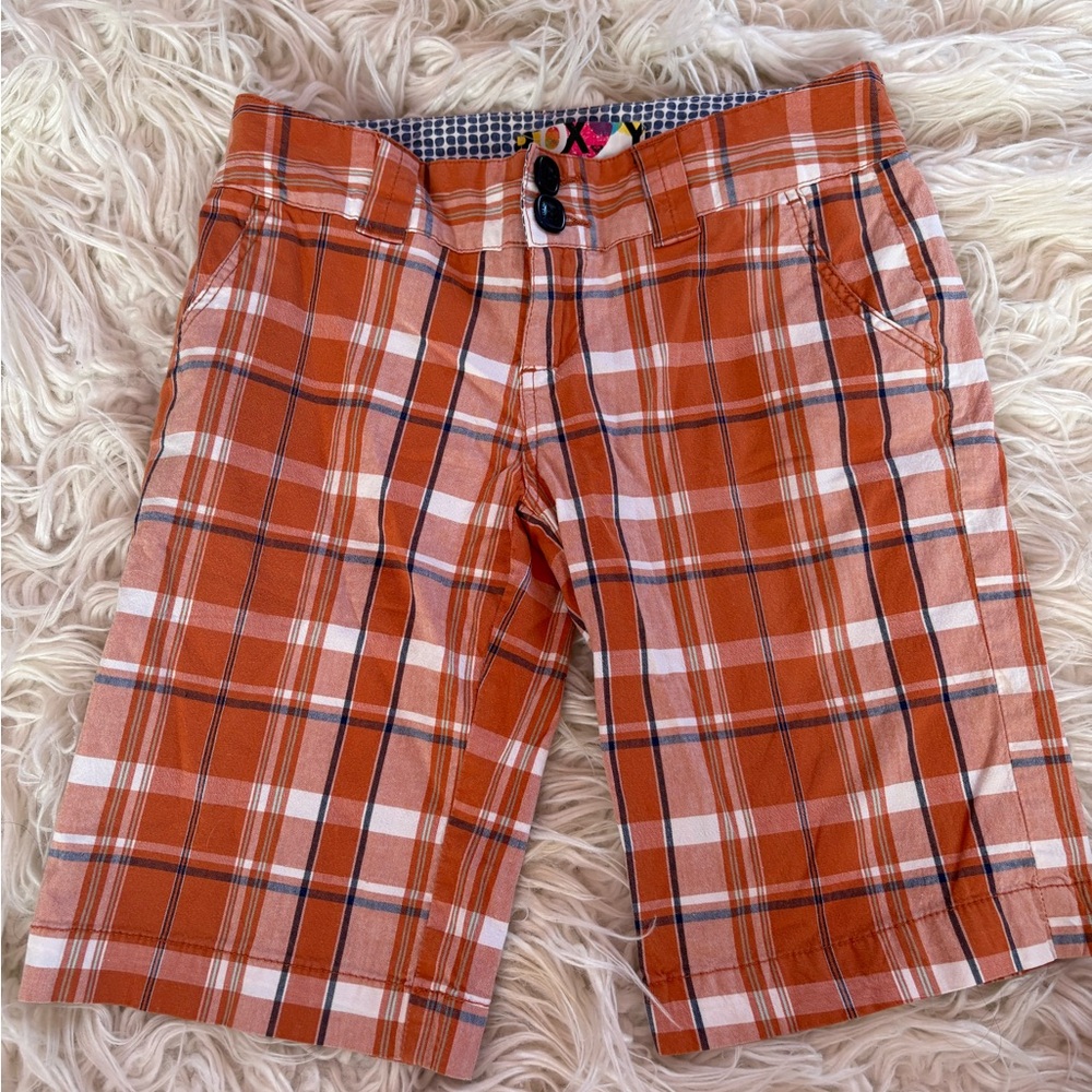 Roxy Orange Plaid Low Rise Chino Shorts Women’s Surf Y2K